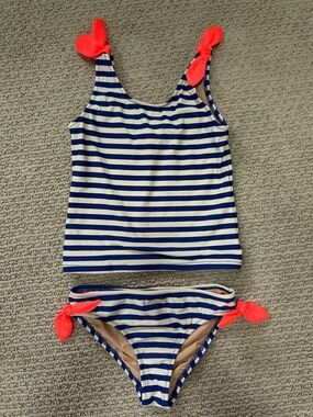 Crewcuts Navy & White Striped Tankini with Coral Ties